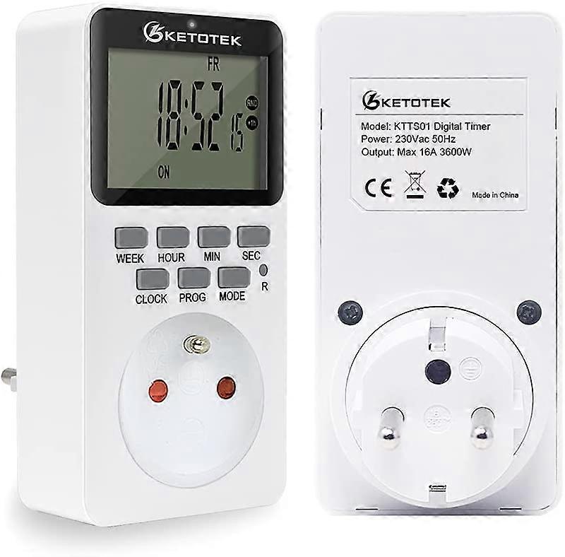 Plug-in Digital Timer Outlet Socket 16A 3600W LCD Display 20 Groups On/Off Proable Timer 24 Hours 7 Days AC220V Energy Saving Power Outlet