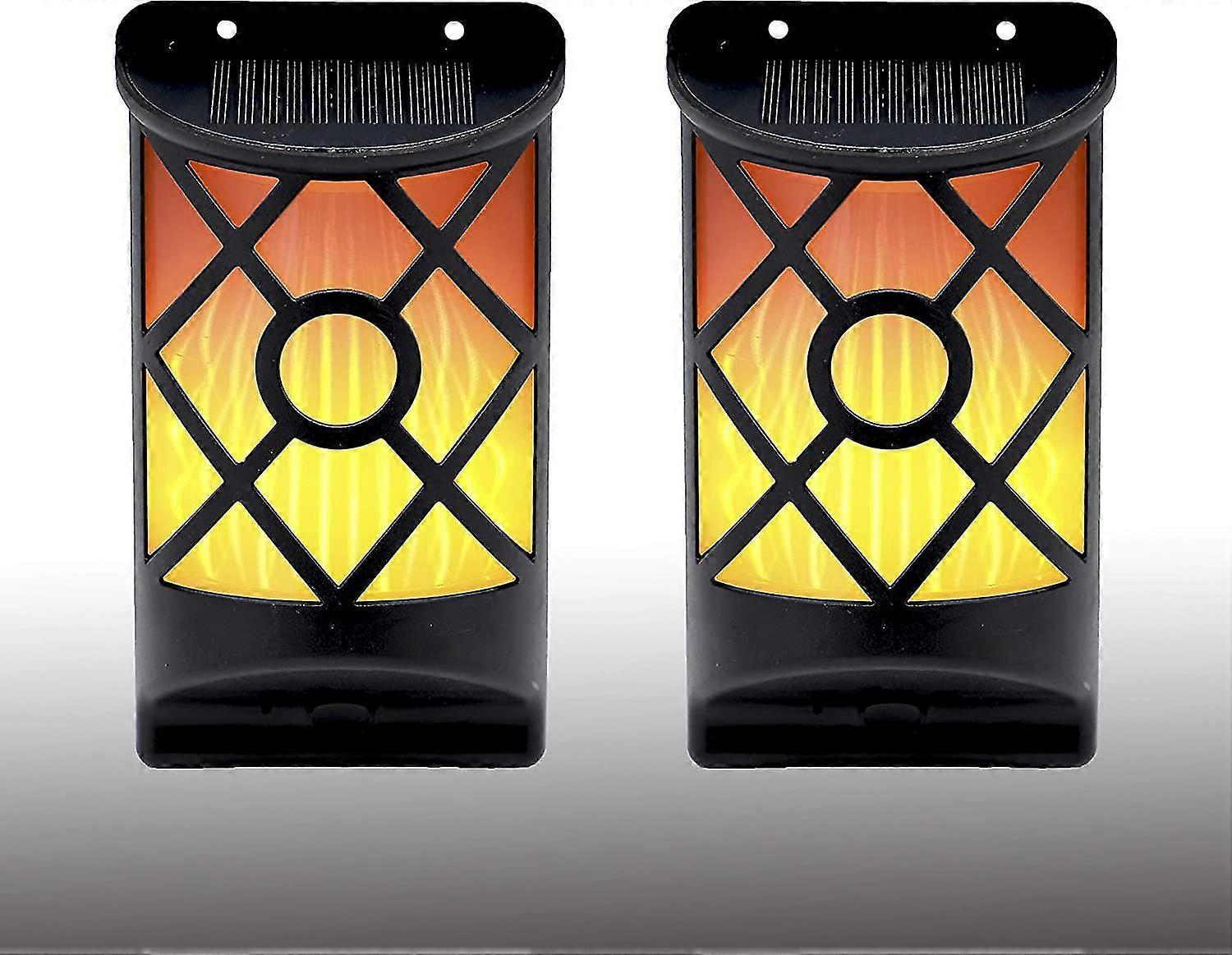 Solar Wall Light Waterproof Flashing Flame Light, Dark Sensor Auto On/off Solar Powered, Lattice Design Compatible With Courtyard Yard Garden, 2 Pack.