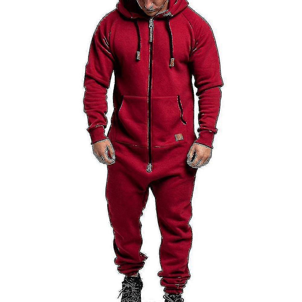 New 2023 Men Onesie All In One Hoodie Zip Jumpsuit Winter Casual Hooded Romper Playsuit