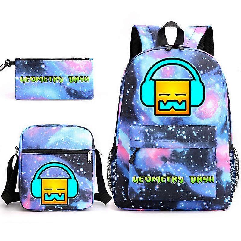 Geometry Dash School Bag Backpack Pencil Case Shoulder Bag Three-piece Set _07
