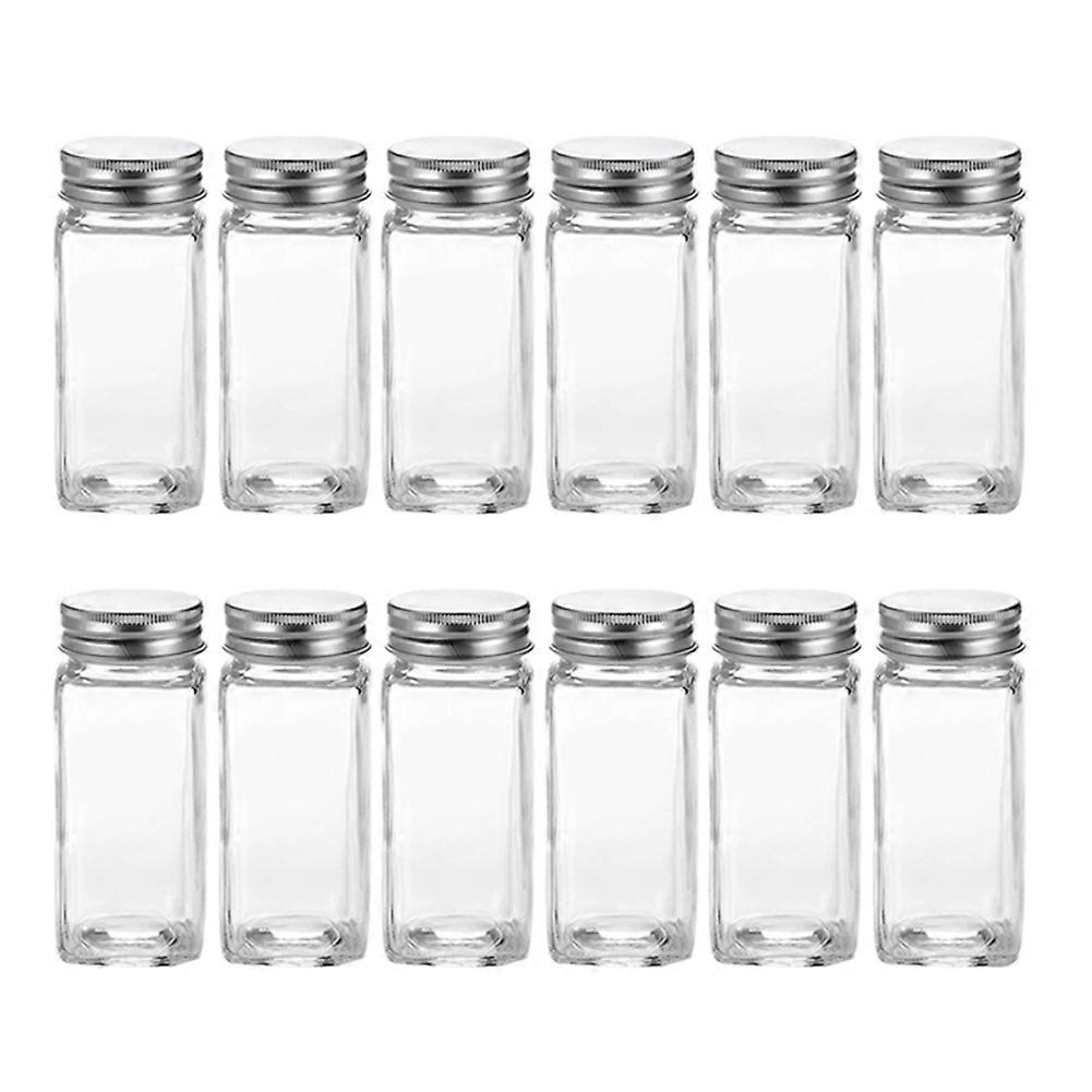 Glass Spice Jars with Labels Empty Square Spice Bottles Containers, Condiment Pot - Shaker Lids and