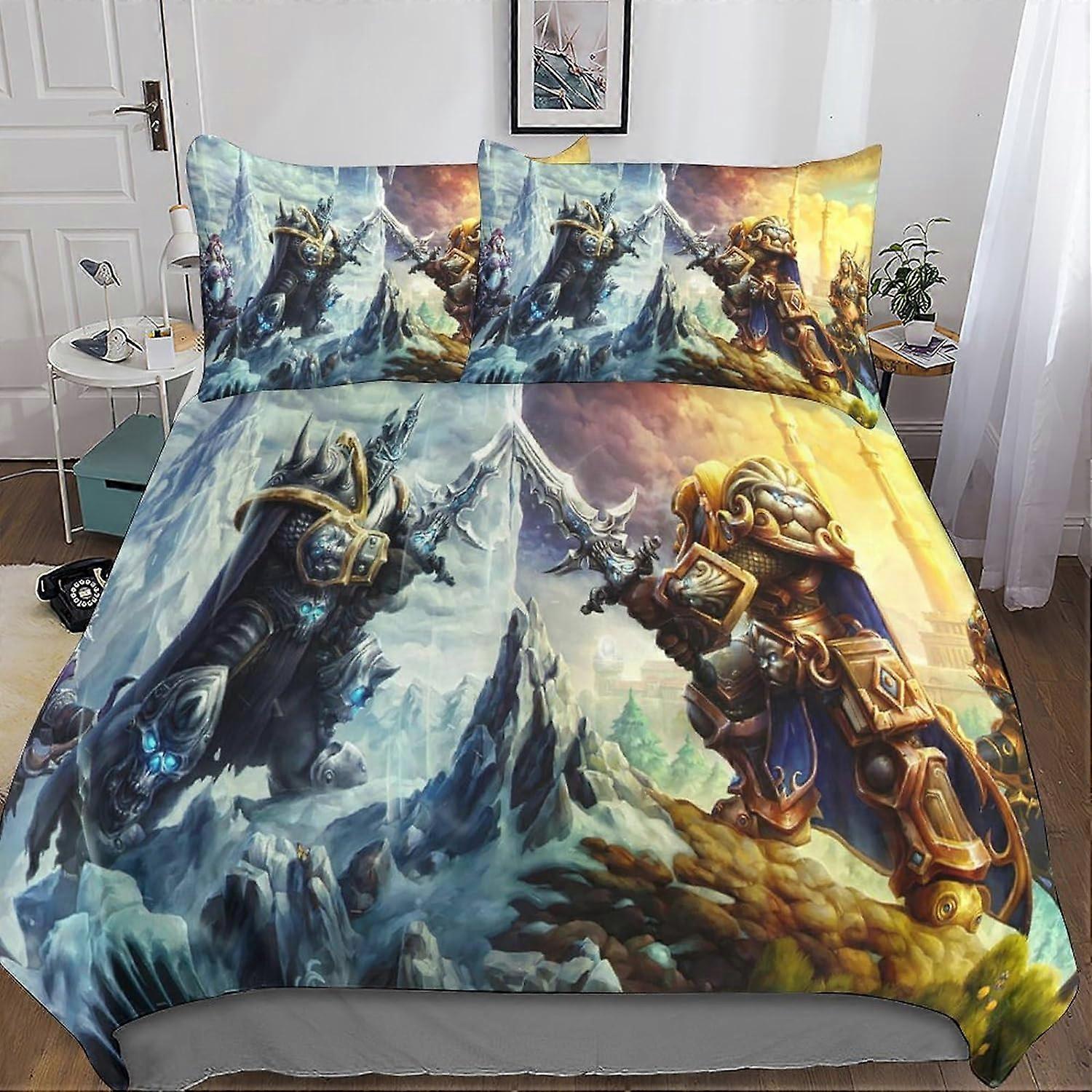 Warcraft Bedding Set - WOW Game Duvet Cover - 3D Print - Microfiber with Pillowcase - for Children/Boys and Girls with Zipper Closure 3 Pcs Double