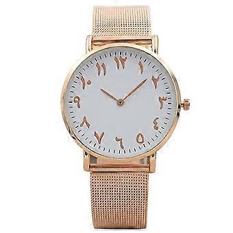 Arabic Digital Stainless Steel Mesh Strap Watch for Men / Women
