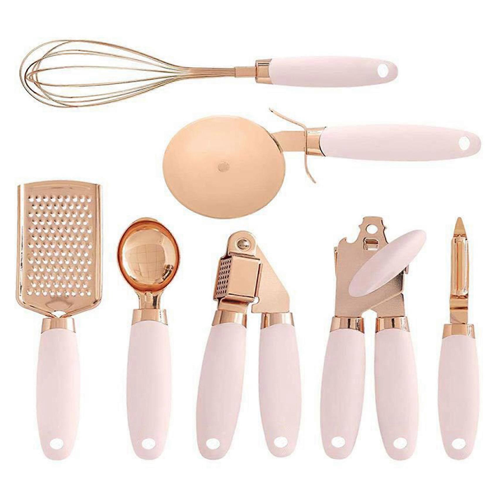 7Pcs Kitchen Gadget Set with Soft Handle Garlic Press Vegetable Peeler Pizza Cutter Ice Cream Spoon