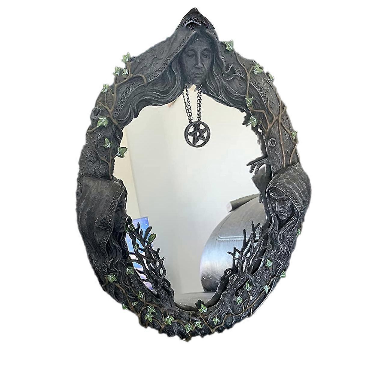 Triple Moon Goddess Wall Mirror Wall-Mounted Mirror with Five-Pointed Retro Hanging Mirror