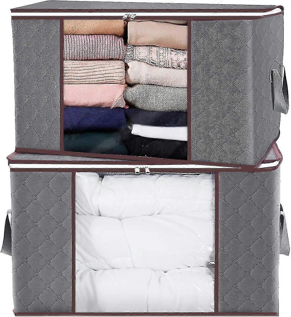 2 Pack Collapsible Storage Bags With Reinforced Handle, Two-way Zipper, 90l Large Capacity, Organizer With Clear Window For Duvets, Bedding, Soft Toys