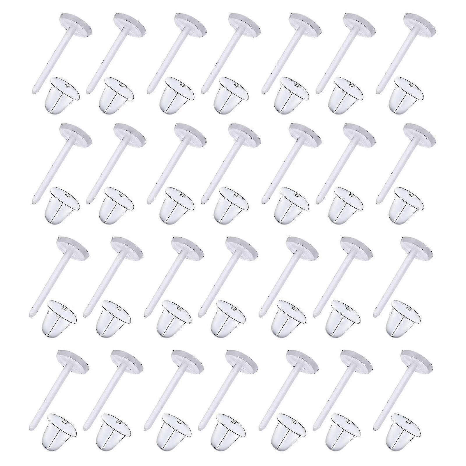 Clear Plastic Earring Posts And Rubber Backs Set - 100pcs, 3 Sizes For Earring Security
