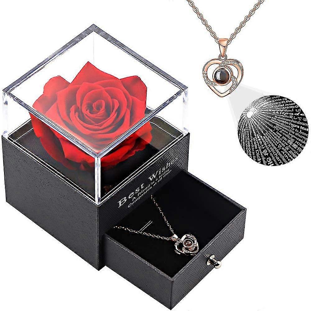 Konservierte echte Rose mit Herzkette