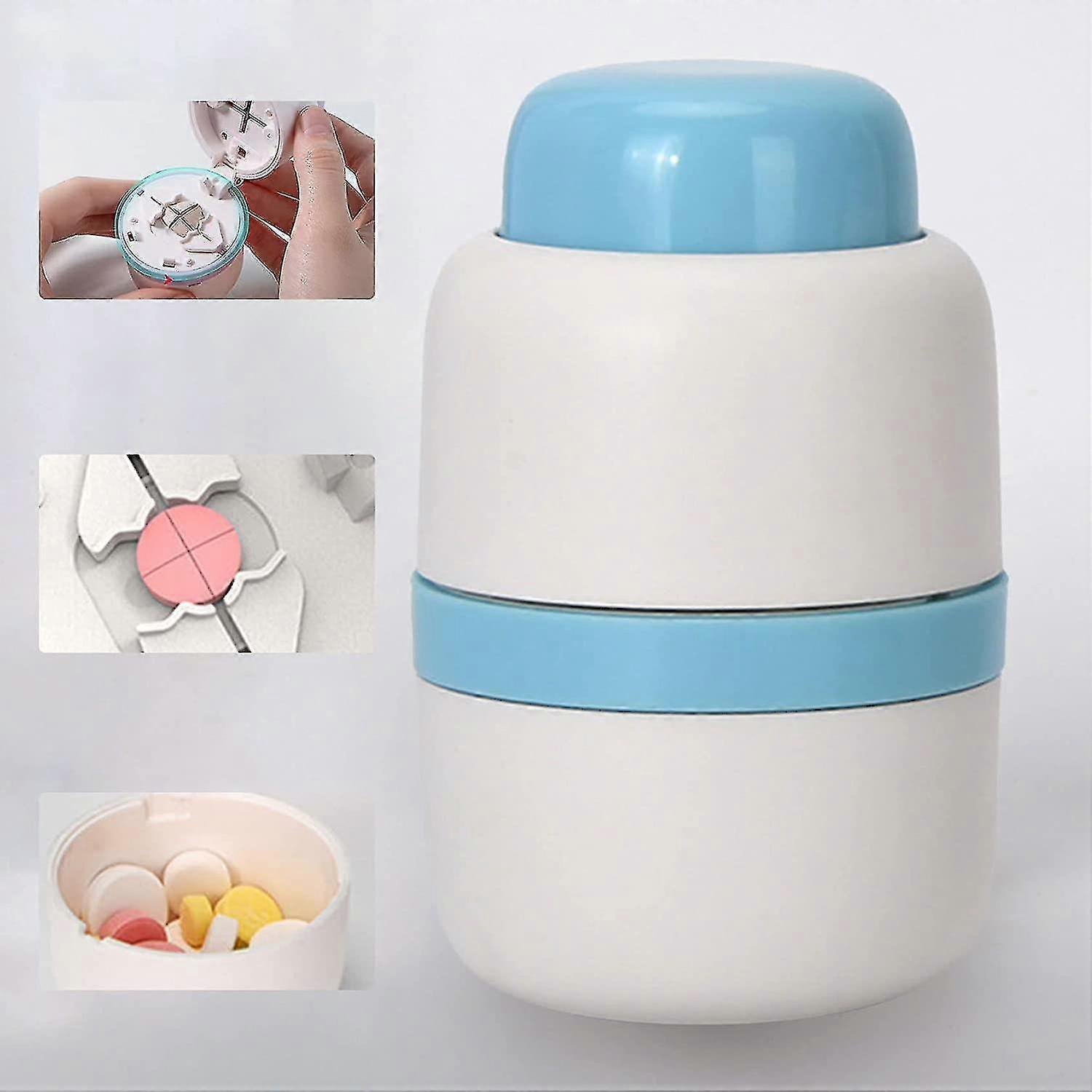 Pill Cutter For Small Pills 1/4, Crusher Tablet Into Half Or Quarter, Hidden Safety Blade Portable Pill Splitter Box