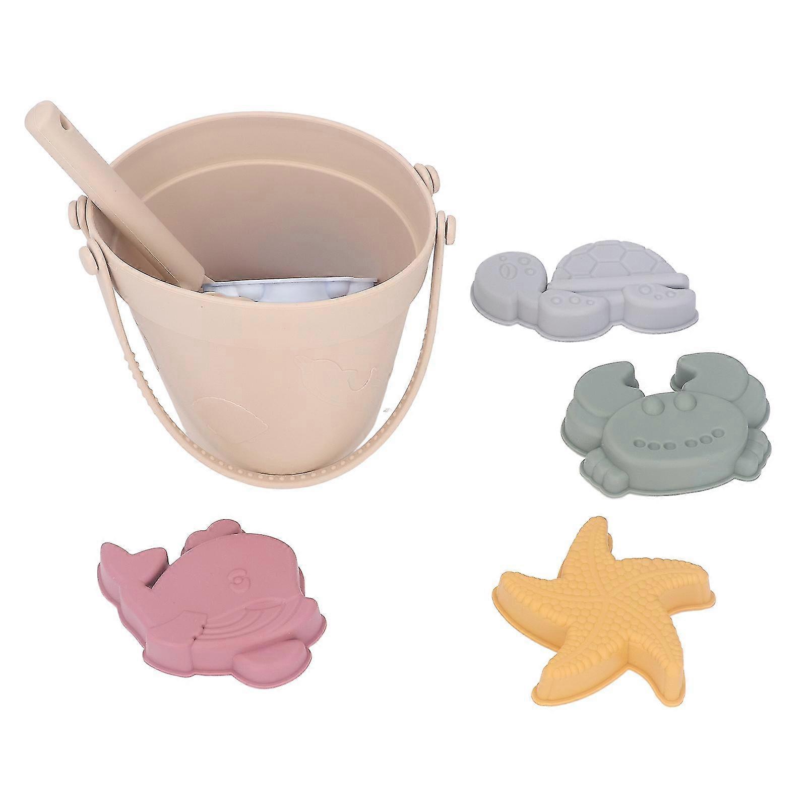 Kids Beach Toys Set- Silicone Beach Bucket Toy Set for Summer Lightweight & Portable Interactive Beige