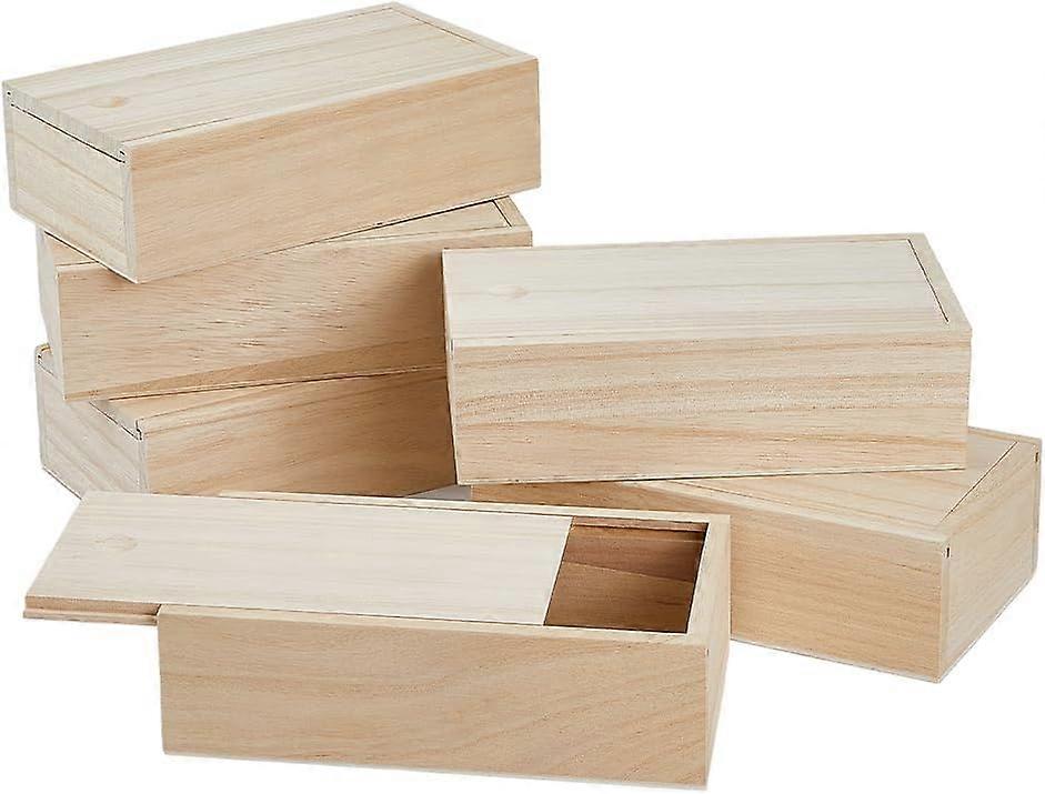 6Pcs Wood Box with Slide Lid 6.6x3.7inch Unfinished Wooden Storage Box Small Wooden Box Trinket Storage Box with Slide Top for DIY Crafts Home Decorat