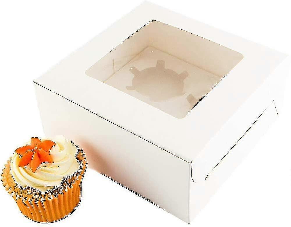 10 Pcs White Cake Boxes ,4 Holes Cupcake Boxes Cakes Card With Window