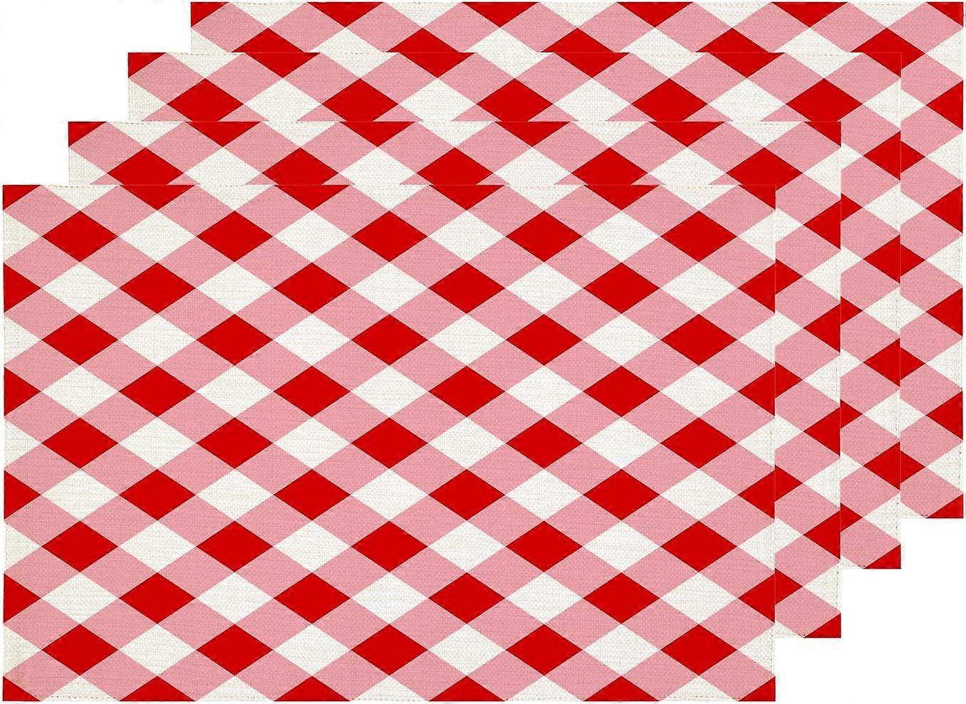 Plaid Retro Placemats, Square Red and White Gingham Pattern Washable Non-Slip Burlap Fabric Rectangle Placemats for Dining Table Kitchen Round Table O