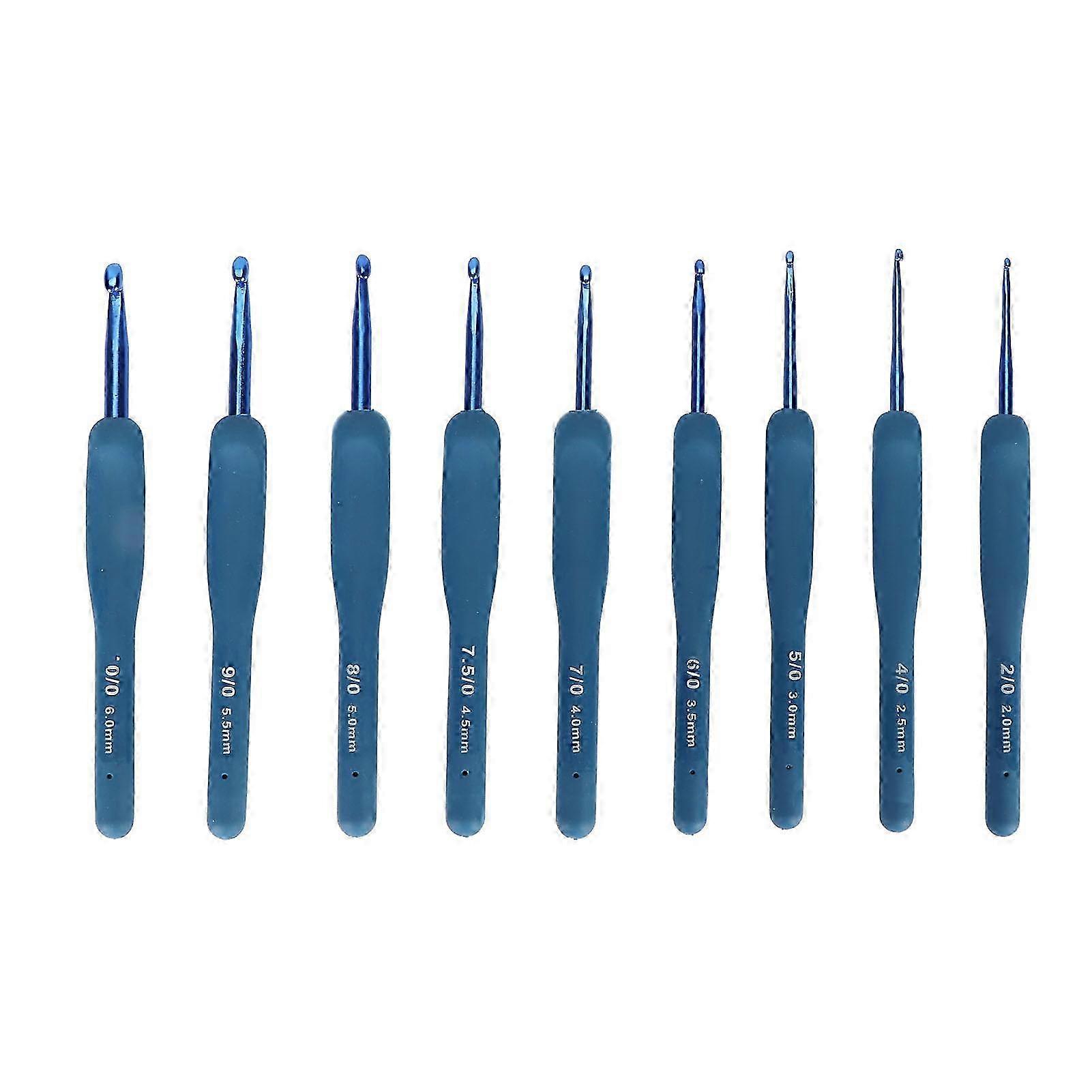 9PCS Set Crochet Hooks Set Blue Ergonomic Soft Grip Crochet Hook Knitting Needle