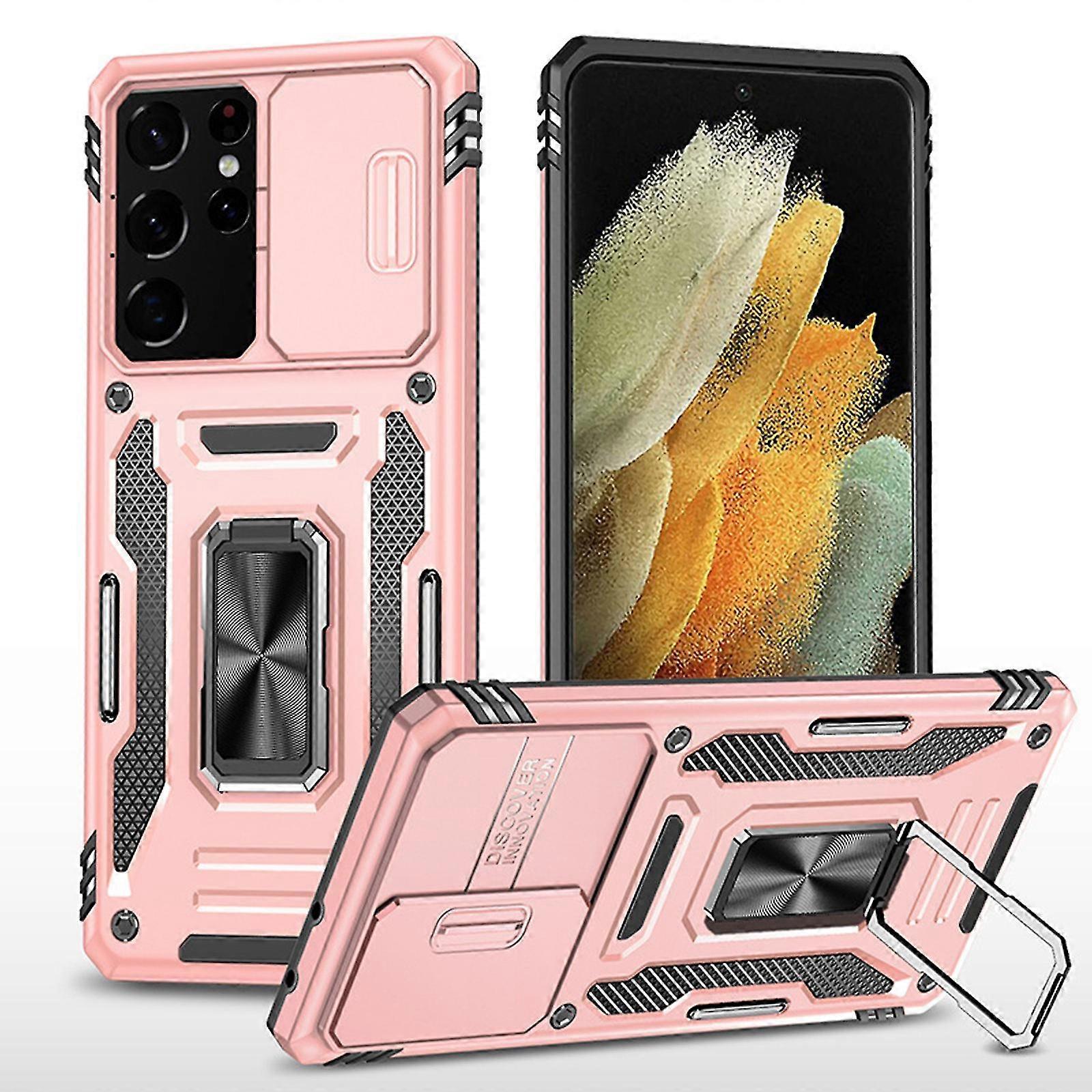 Armor Case For Samsung Galaxy S24 Ultra, Heavy Duty Shockproof Protective Cover With Magnetic Kickstand & Slide Camera Cover