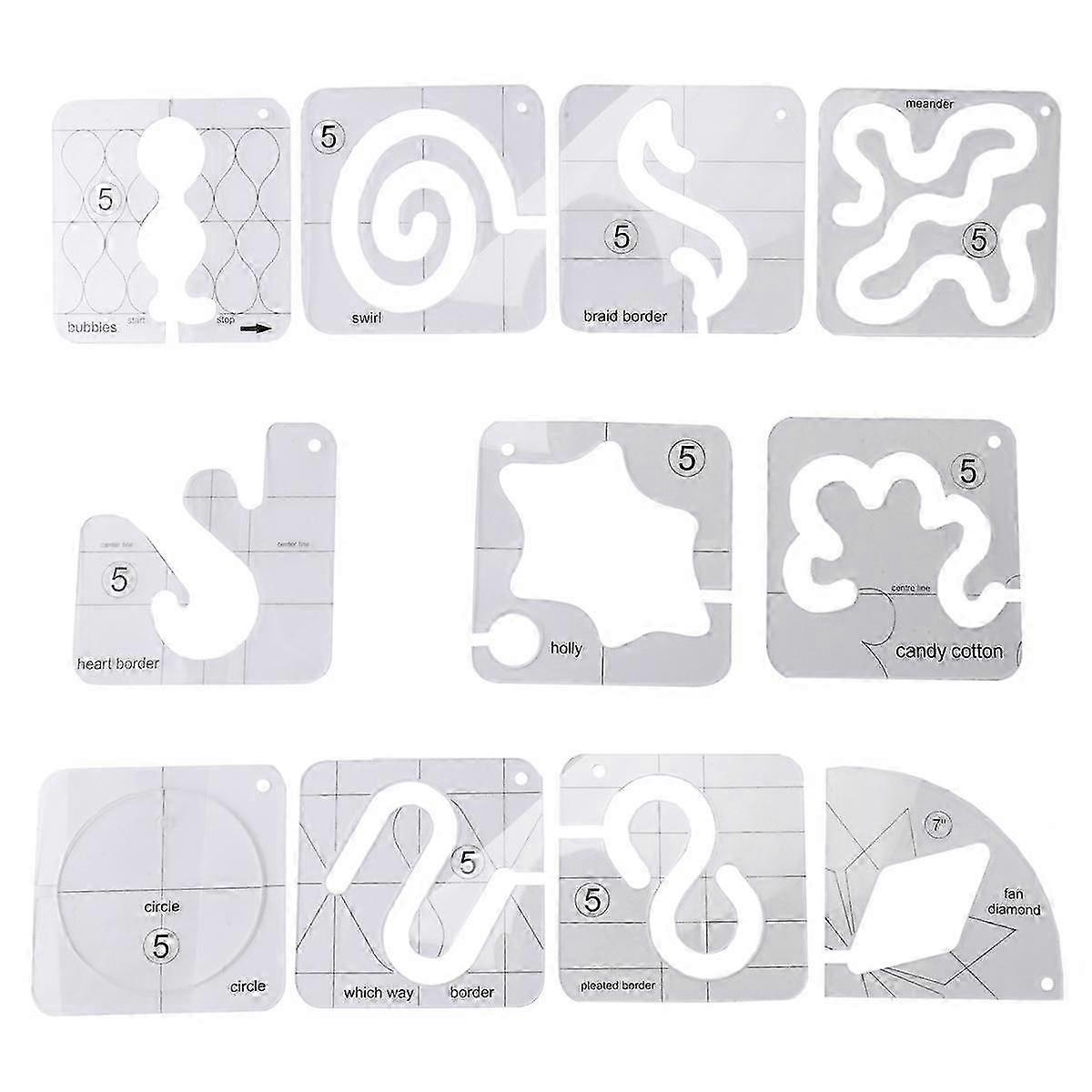 11PCS Free-Motion Quilting Template Set-Sewing Ruler & Clear Mark Acrylic Ruler & Ironing Ruler for