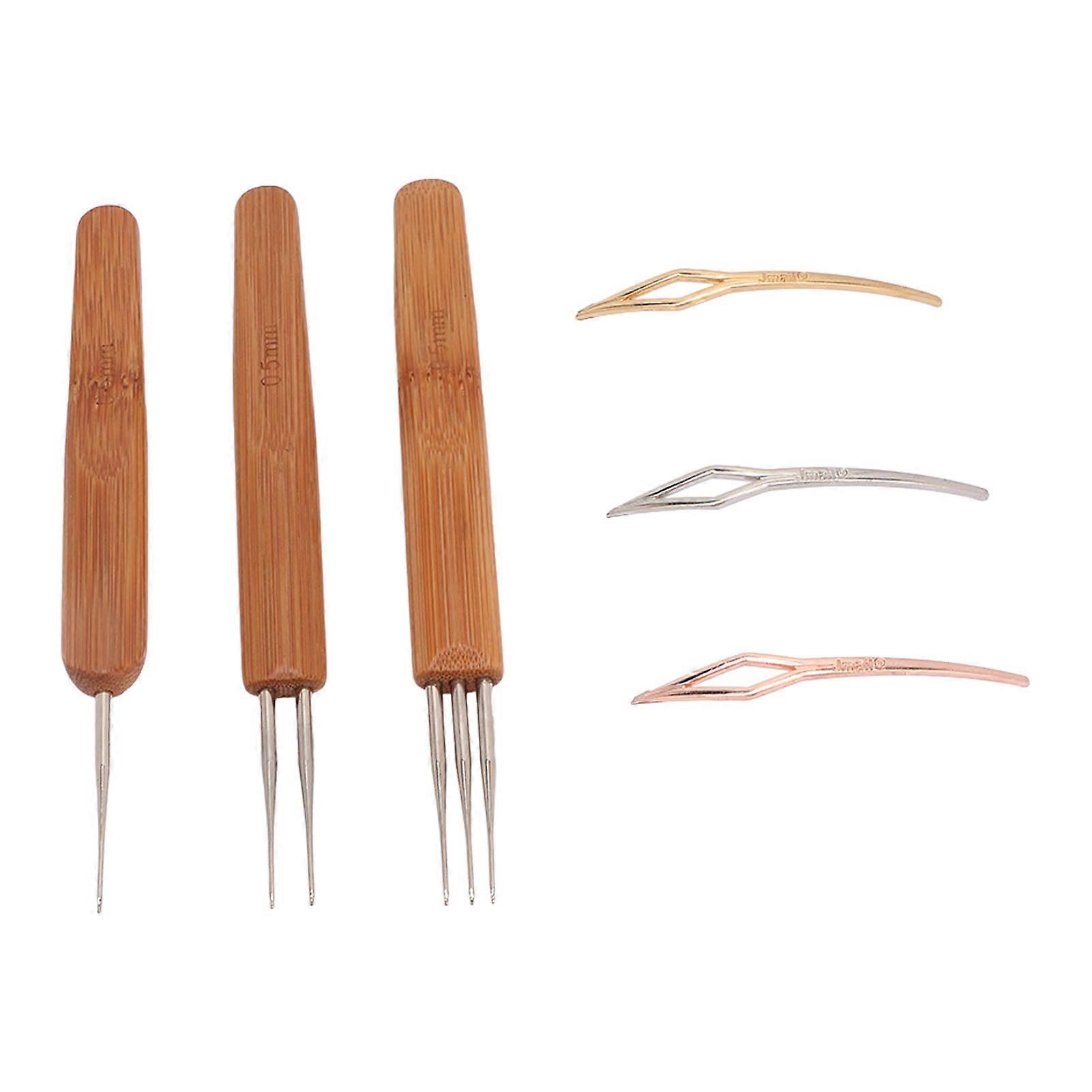 6pcs Dreadlocks Crochet Hook Set Alloy Wood Exquisite Wig Making Hair Dreadlocks Weaving Needle for Braid DIY Craft