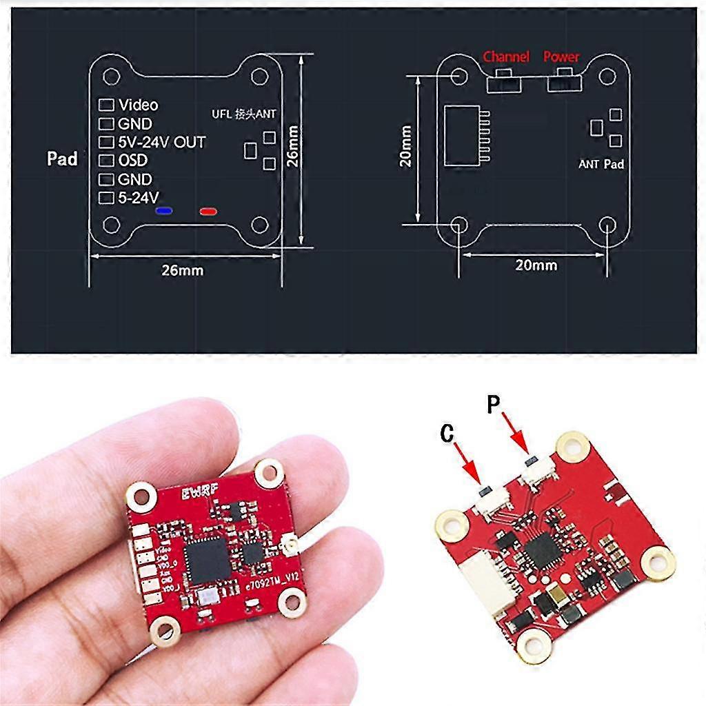 1pc 40ch Fpv Transmitter Vtx 25/200/500mw Led Display Support Pitmode Red