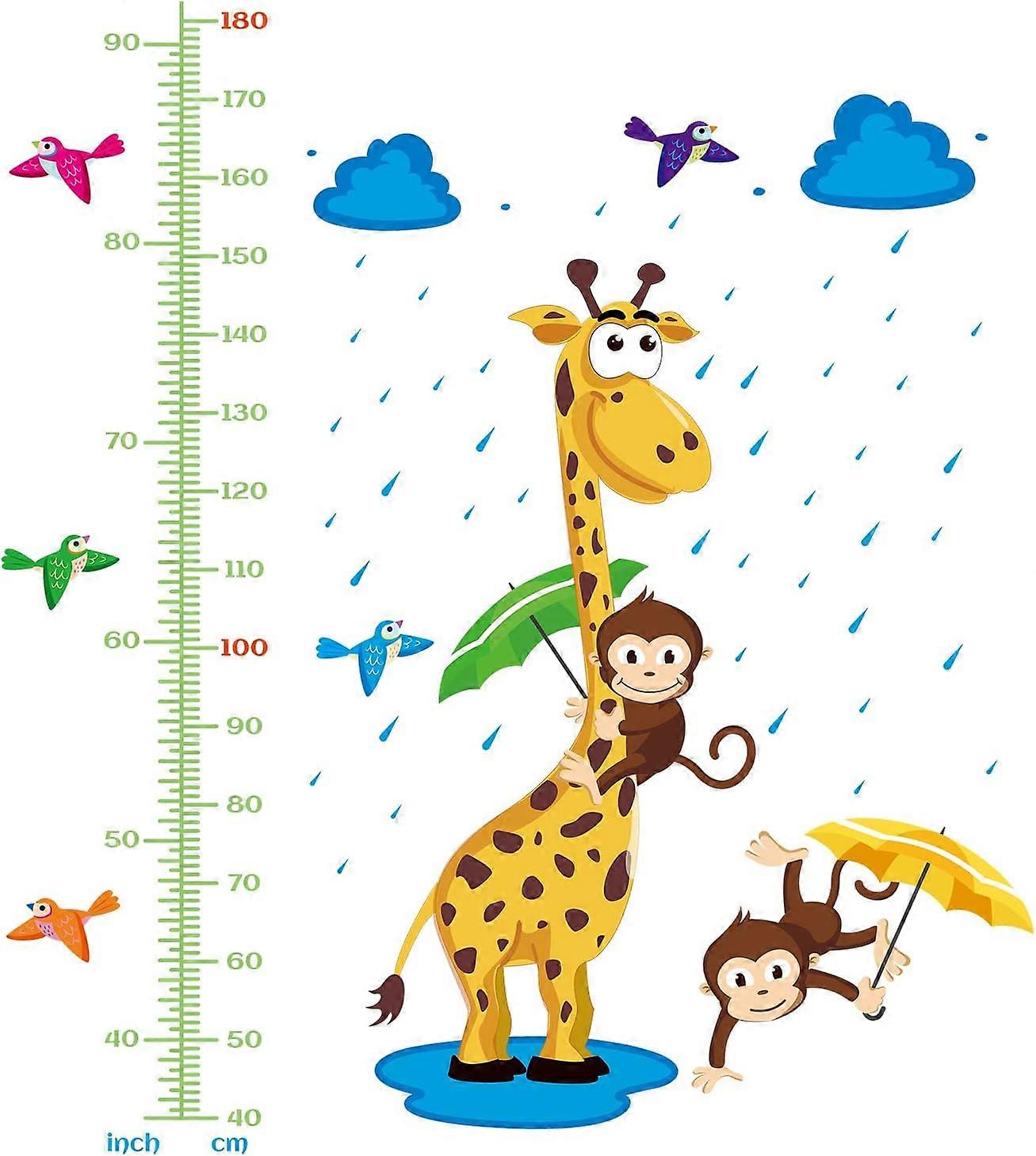 3 PCS/Set Height Chart Giraffe Monkey Height Chart Raindrop Bird Wall Sticker PVC Growth Charts Ruler 40 to 180 cm Height Measure for Nursery Bedroom 