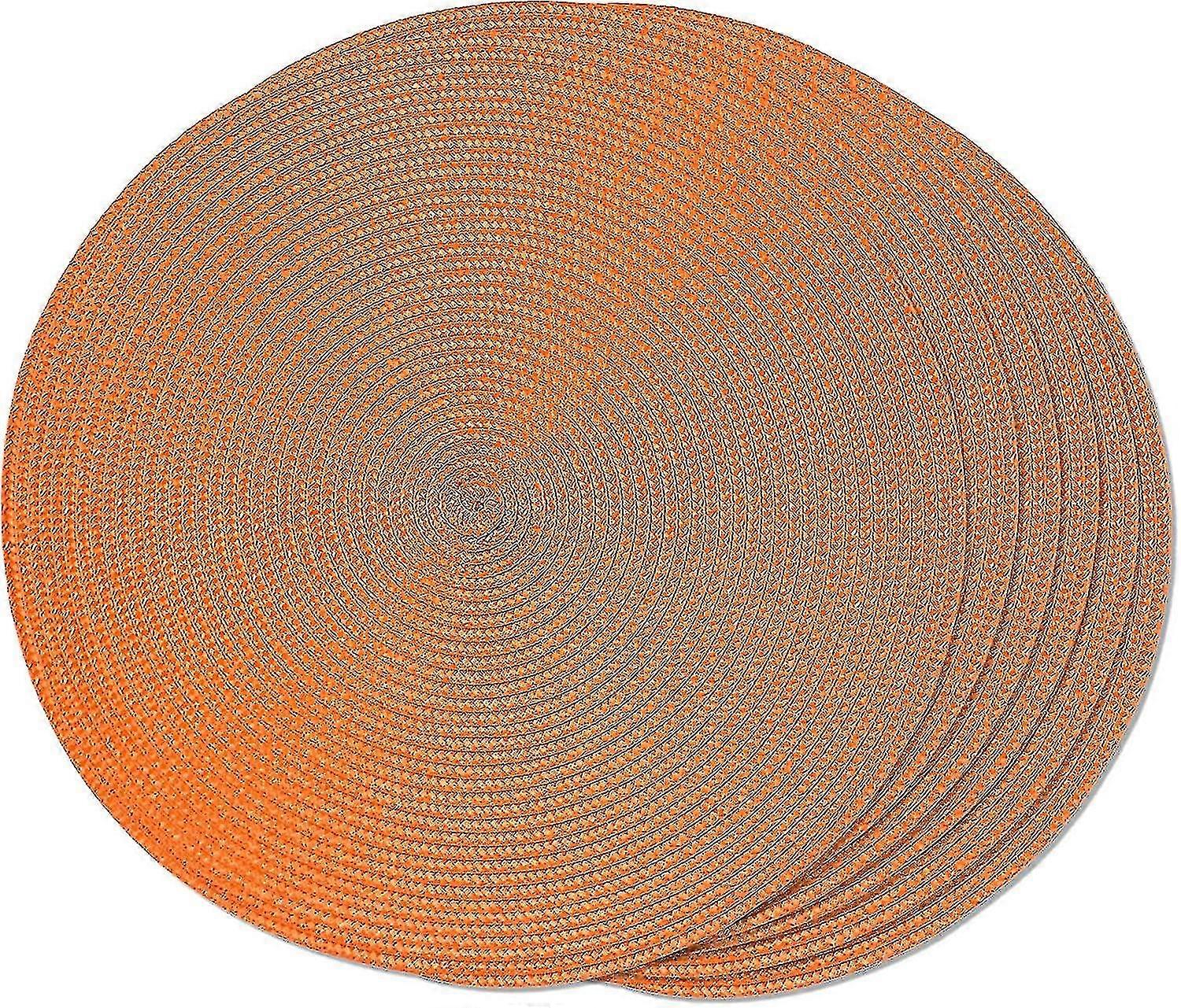 Dining Table Set Of 6 Orange Round Braided Placemats Compatible With Dining Tables Woven Washable Non-slip Placemats 38cm