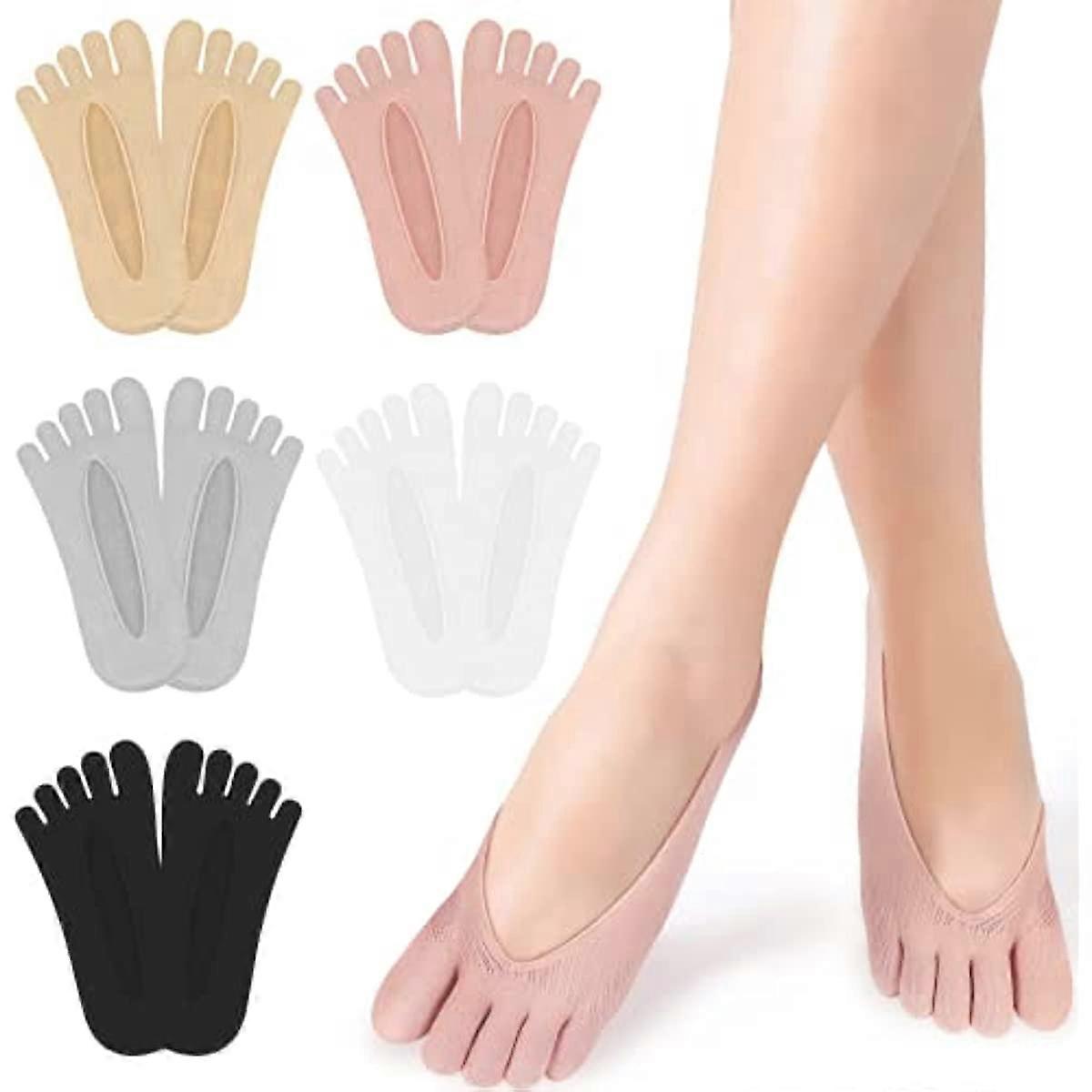 5 pairs Orthopedic Compression Socks, Women's Toe Socks Ultra Low Cut Ankle Socks with Gel Tab No Show Boat Socks Breathable for Ballet Yoga(Color Mix
