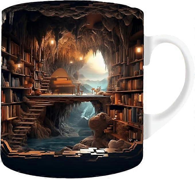 Space Mug | Book Mug | 3D Library Bookshelf Mug | A Library Shelf Cup | 3D Bookshelf Mug Creative Space Design Multi-Purpose Ceramic Mug | Ceramic Cup