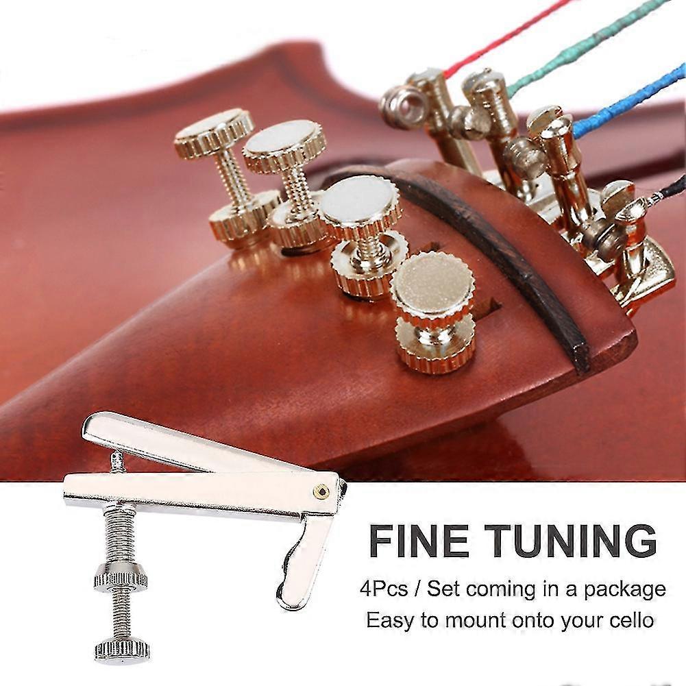 4Pcs Durable Metal Fine Tuners String Adjusters Replacement Parts for 3/4 4/4 Cello(Silver)