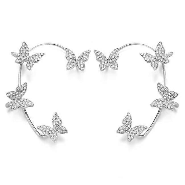 Ear Cuffs earrings with butterflies 1 pair Silver Silver