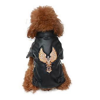 Cool Dog Leather Jacket, Warm Coats Dogs Windproof Cold Weather Coats for Large Medium Small Dogs with Eagle Embroidery Black S