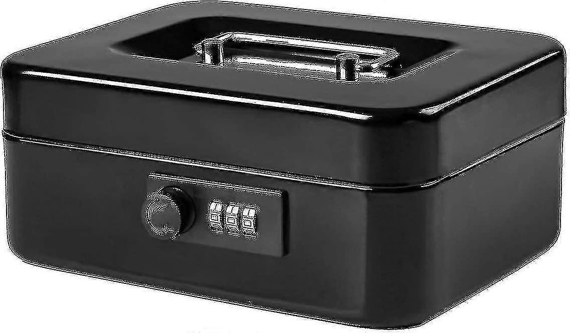 صندوق نقدي صغير مع قفل مدمج صندوق نقدي معدني متين مع علبة نقود أسود ، 7.87 × 6.3 × 3.35