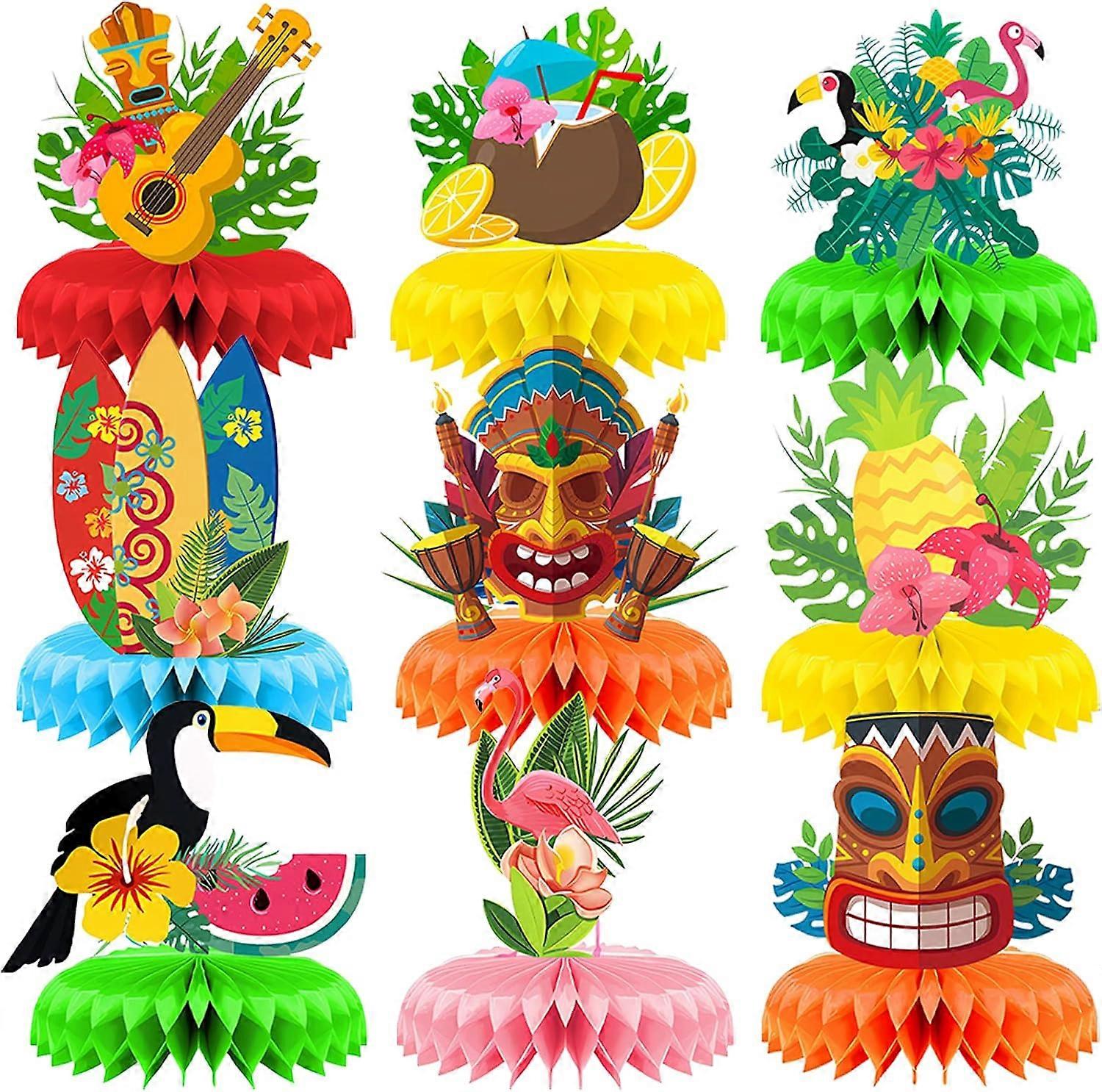 Hawaii Party Decoration, 9pcs Aloha Luau Party Centrepieces, Table Decoration Luau Honeycomb Table Decoration For Aloha Summer Beach