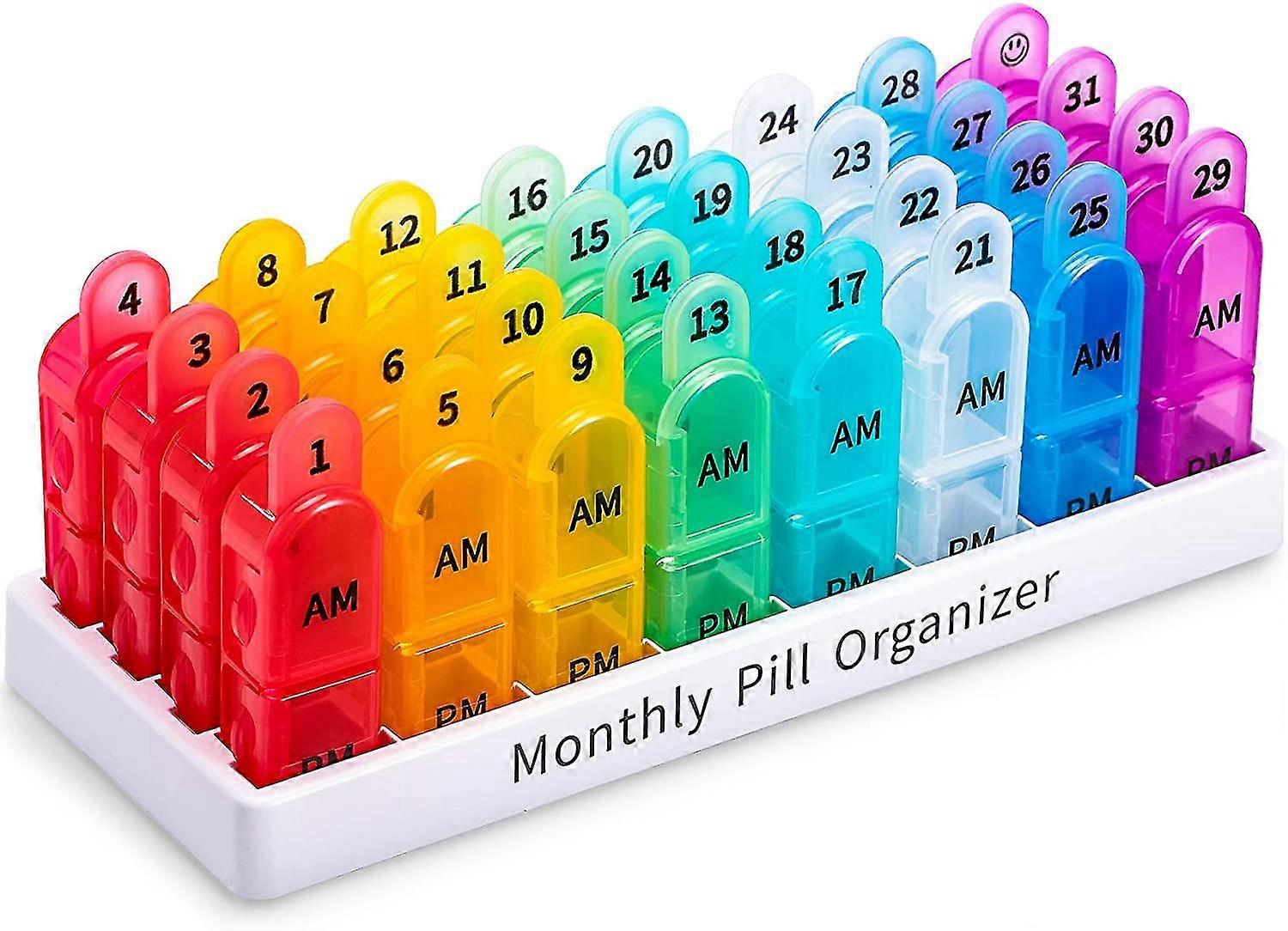 Pill Organizer Monthly 2 Times A Day - Am Pm Large One Month Pills Case, Bpa-Fre