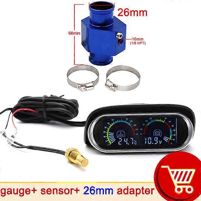 2 in 1 LCD Car Truck Water Temp Gauge Temperature Sensor 10mm Meter Voltmeter Voltage Digital Horizontal 12v 24v Accessories