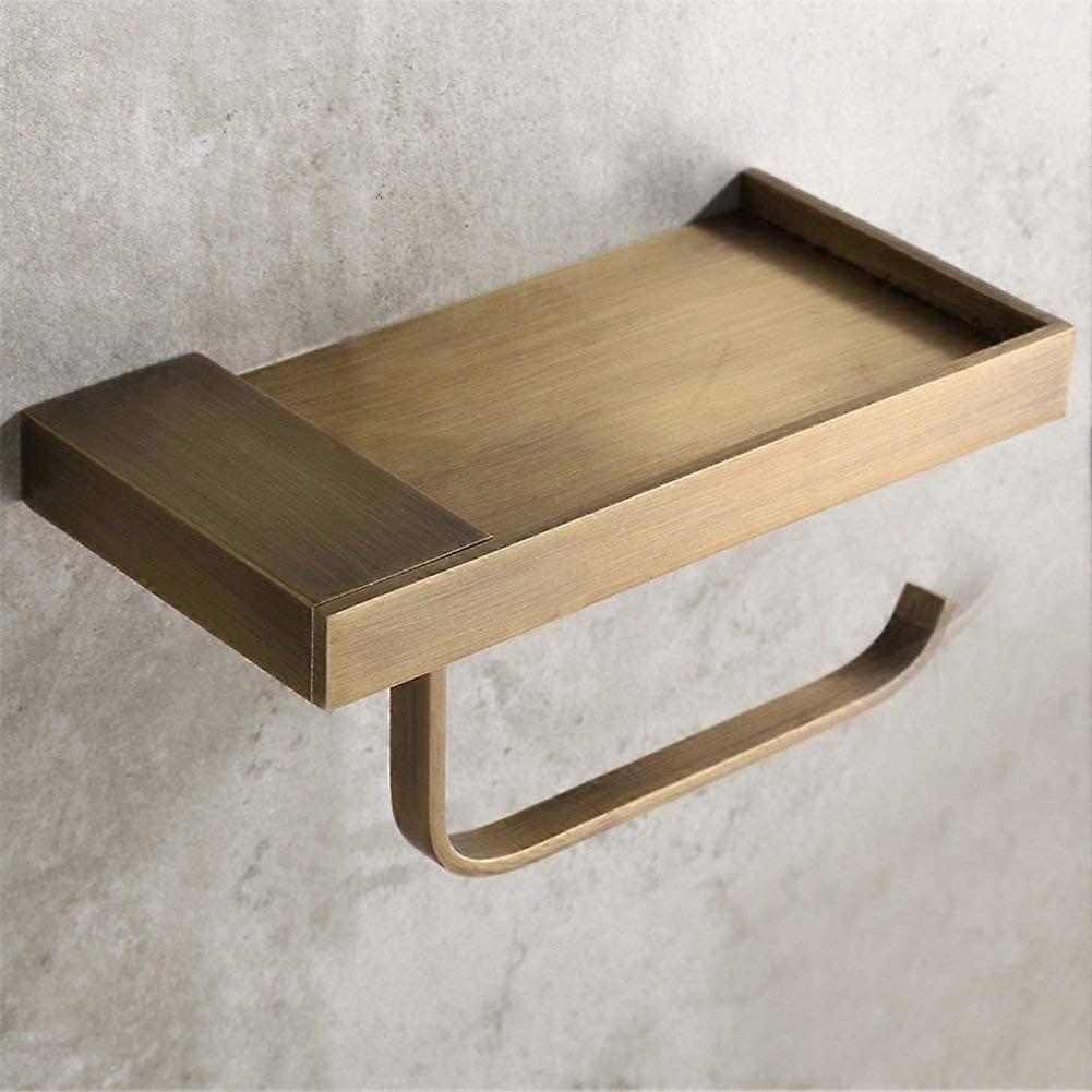 Antique Style Toilet Paper Holder with Storage Space Made of Quality Brass Ideal for Smartphone Multi Function Toilet Paper Holder for Bathroom with B