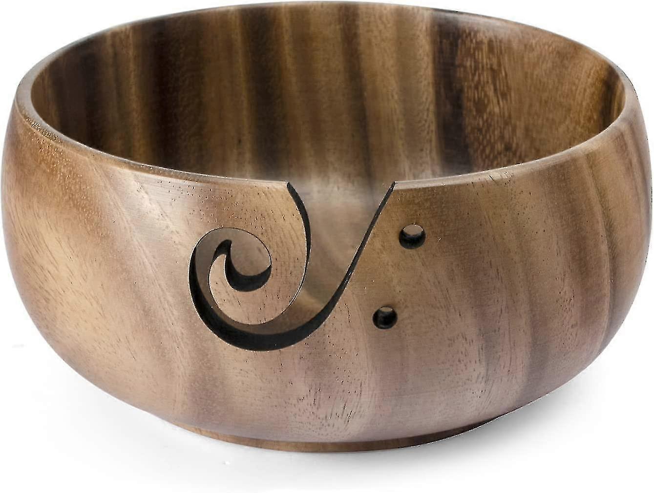 糸ボウル - 穴でかぎ針編みのための木製糸ボウル、滑りやもつれの防止、手作りクラフト編みボウル母の日ギフト編みL用