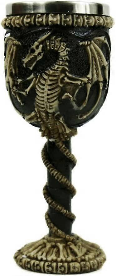 Medieval Dragon Skeleton Ossuary Goblet Fossil Goblet Wine Chalice Resin Stainless Steel