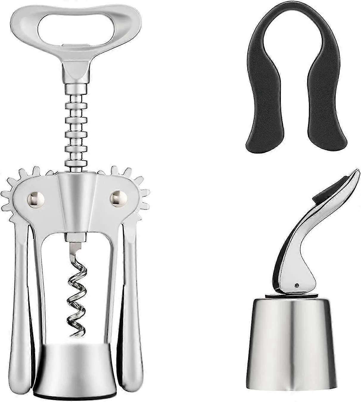 Wine Opener Set - Wing Corkscrew, Foil Knife, Wine Stopper
