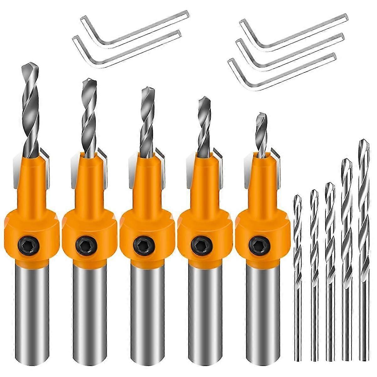 Countersink Drill Bit Set,5Pcs Tapered Drill Bits Hex Shank Counter Sink Bits for Woodworking
