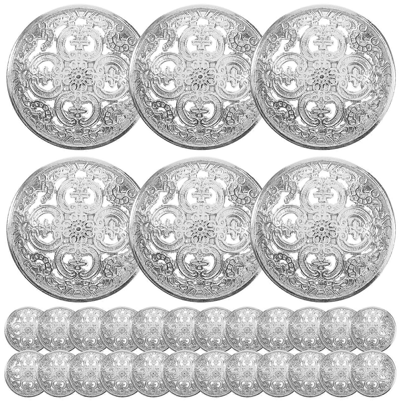 30pcs 25mm Stylish Metal Buckle Hollow-out Button Handcraft Tools Down Button DIY Sewing Buttons for Decor Use (Silver)
