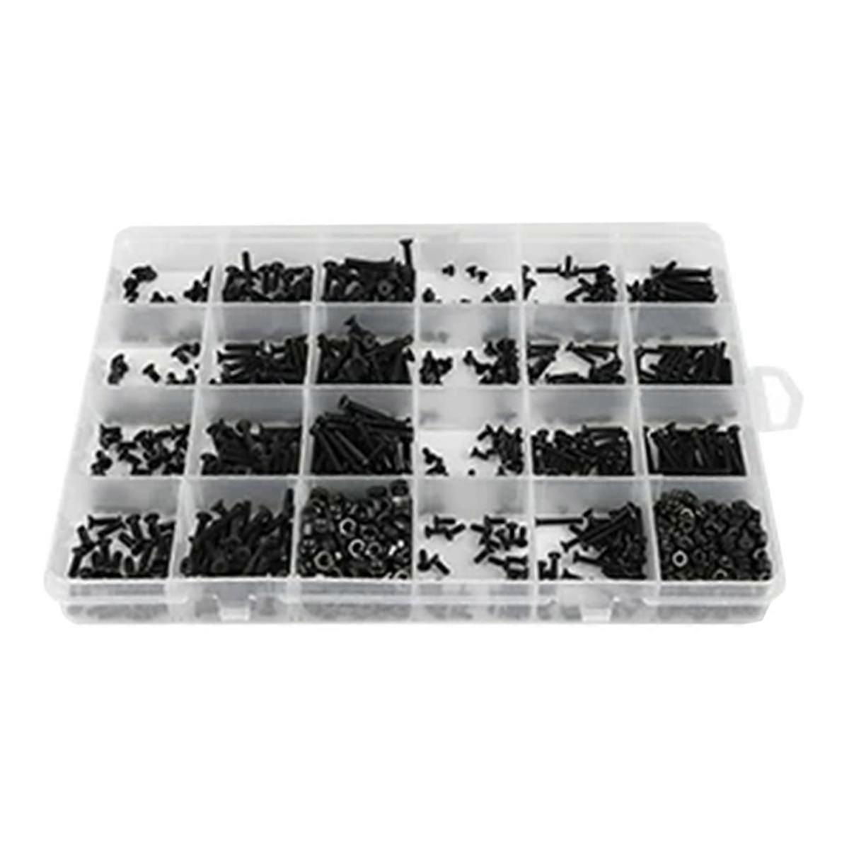 1322Pcs Flat Head Hex Socket Cap Screw Kit M2 M2.5 Carbon Steel Countersunk Head Bolt Screw Nut Assortment Kit