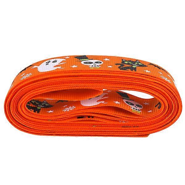1 Roll 25MM Hallowen Ghost Pattern Gift Wrapping Ribbons Printing Packing Ribbons Decorative Bow-tie Material for Wrapping DIY Crafts (Orange)