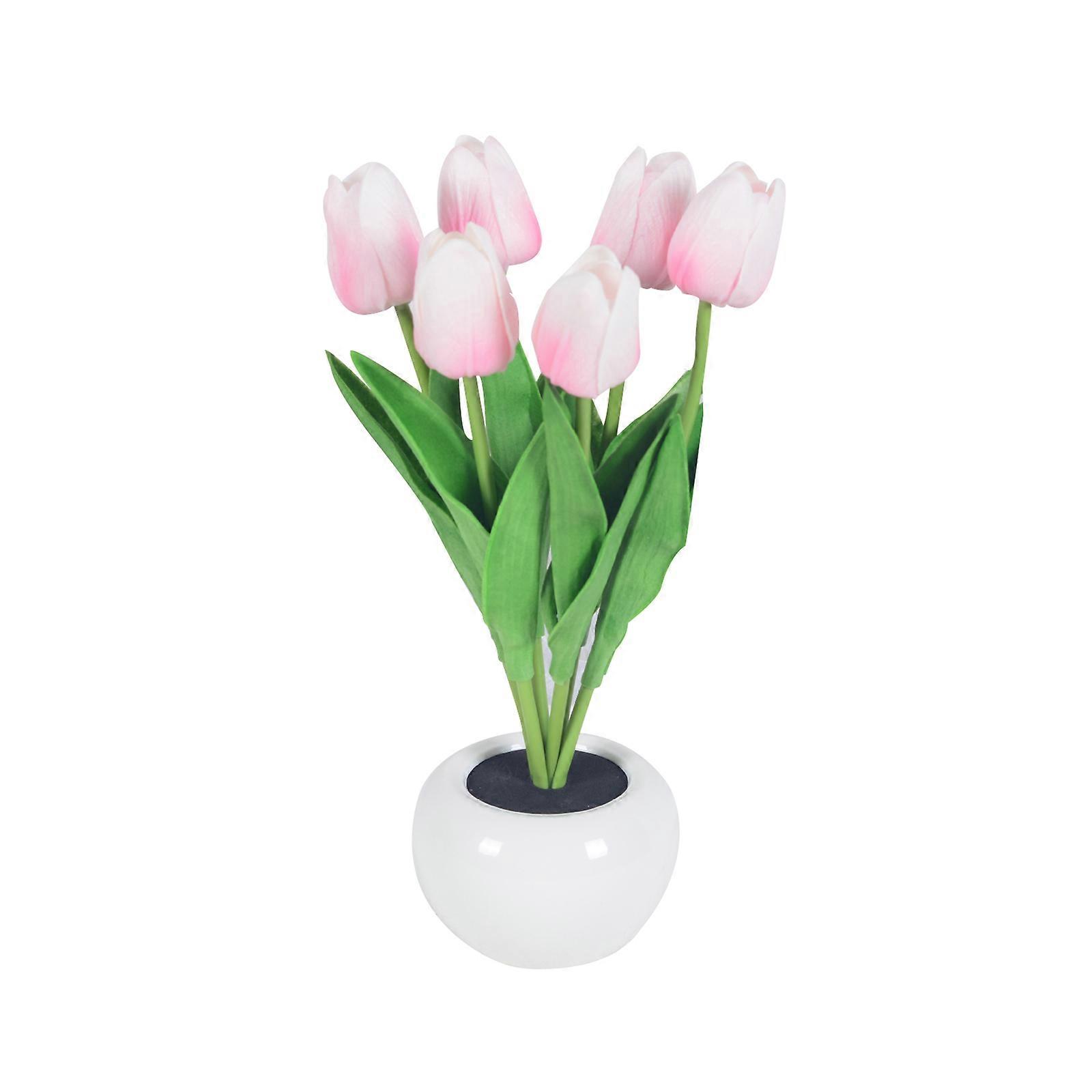 Led Tulip Table Lamp With Ceramic Pot - Artificial Flower Light For Home Decor; Reliable And Comfortable Potted Plant - 28cm
