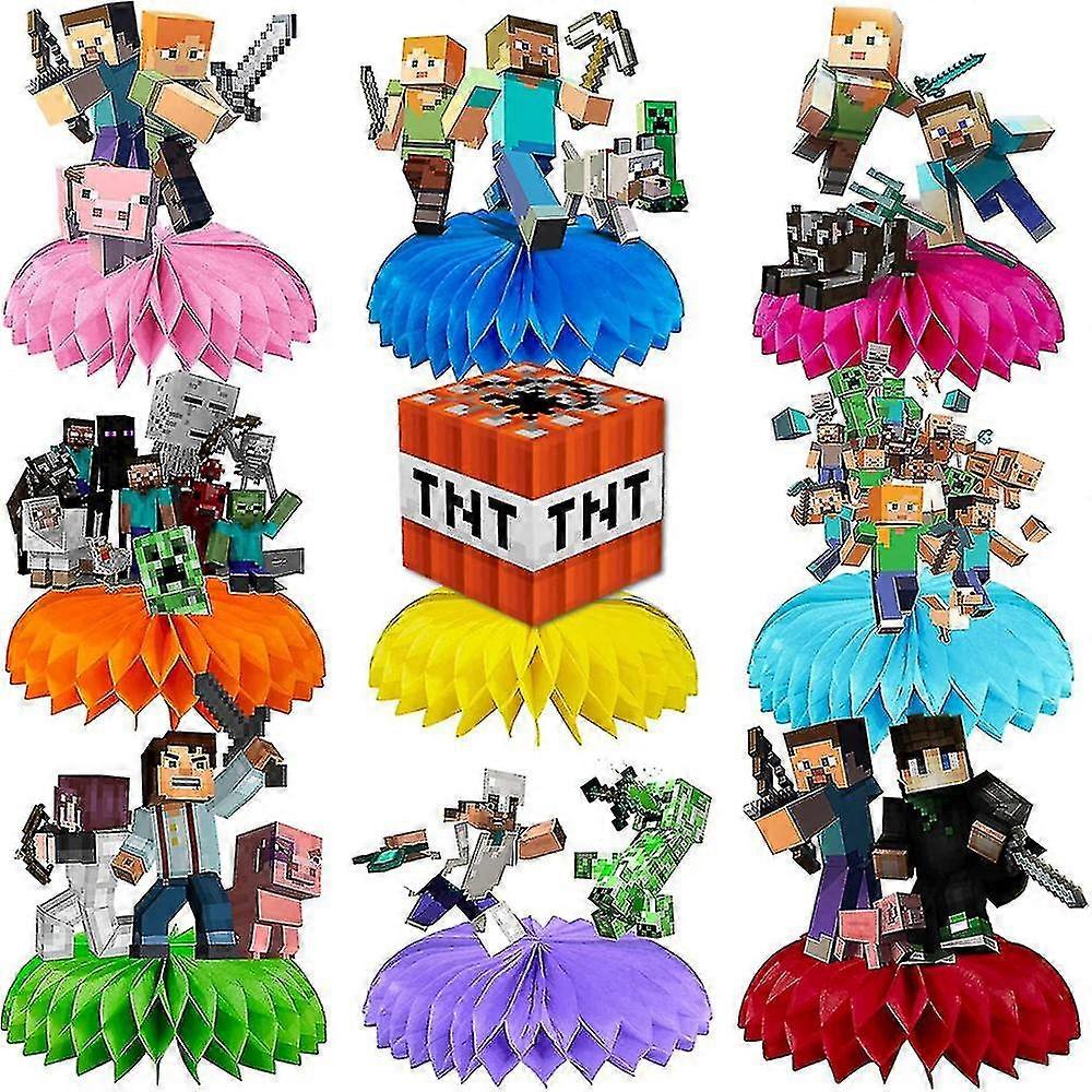 9pcs Minecraft Game Party Διακοσμήσεις Προμήθειες Minecraft παιχνίδι κηρήθρα επιτραπέζια κεντρικά κομμάτια για το παιχνίδι Minecraft Γενέθλια Baby Shower Party Προμήθειες {XC