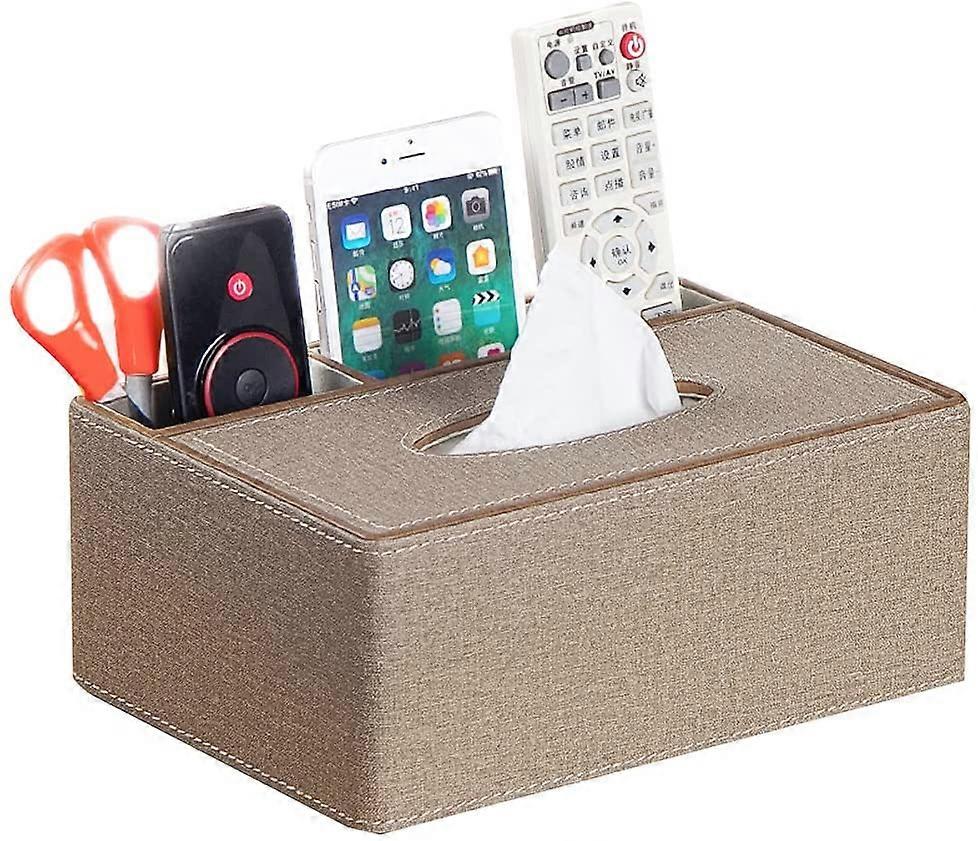 Leather Rectangular Multifunction Tissue Box Cover and Remote Control Caddy,Suitable for Storing pen