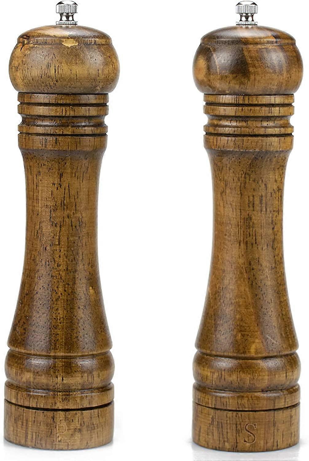 Sarja 2 puista suola- ja pippurimyllyä, 8" suola- ja pippurimyllyt keraamisilla roottoreilla kauden aikana