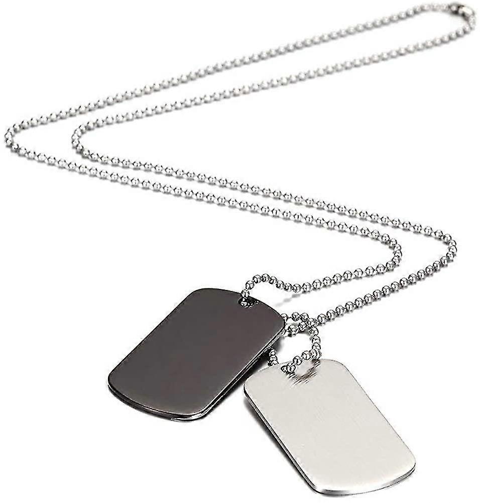 Army Style Double Dog Tag Pendant Mens Necklace, Biker 70cm Ball Chain