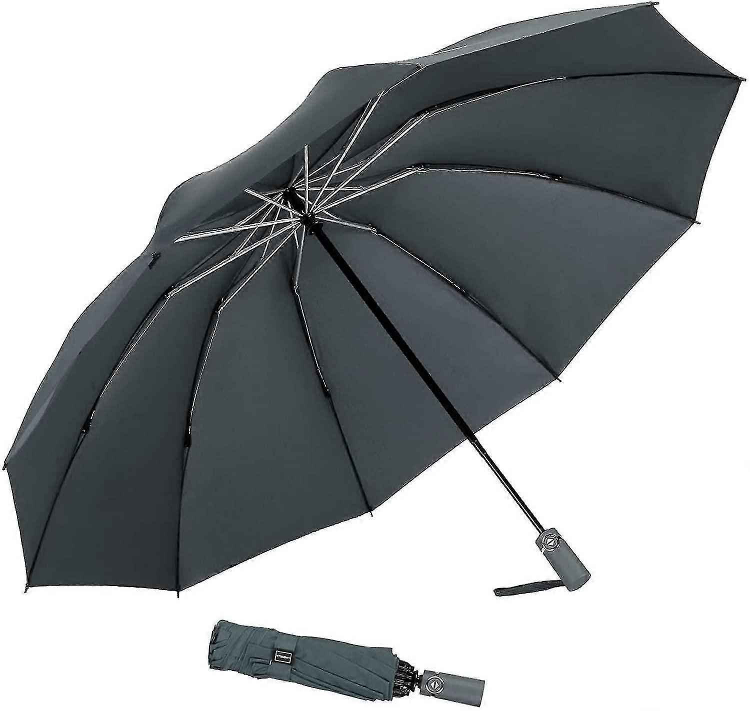 Umbrella Windproof Travel Umbrella Compact Folding Reverse Umbrella, Light Grey (Automatic/54in)