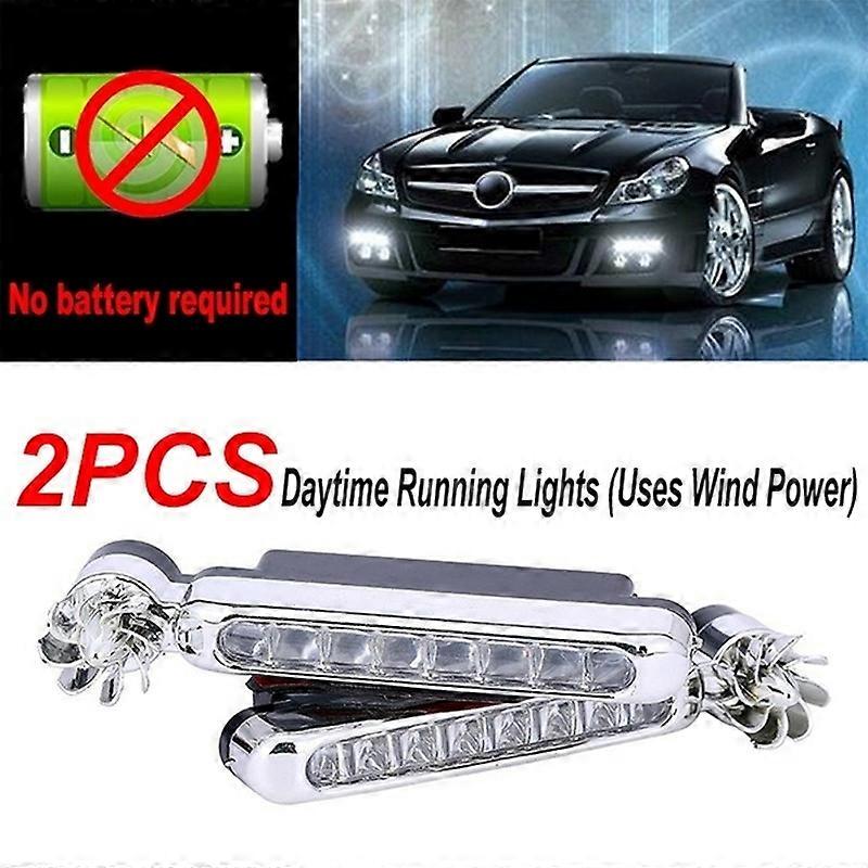 2 PCS 8 LED Car Light Bulb DC 12V Daytime Running Lights Auto DRL Lamp Driving Diurnal Light(Uses Wind Power)