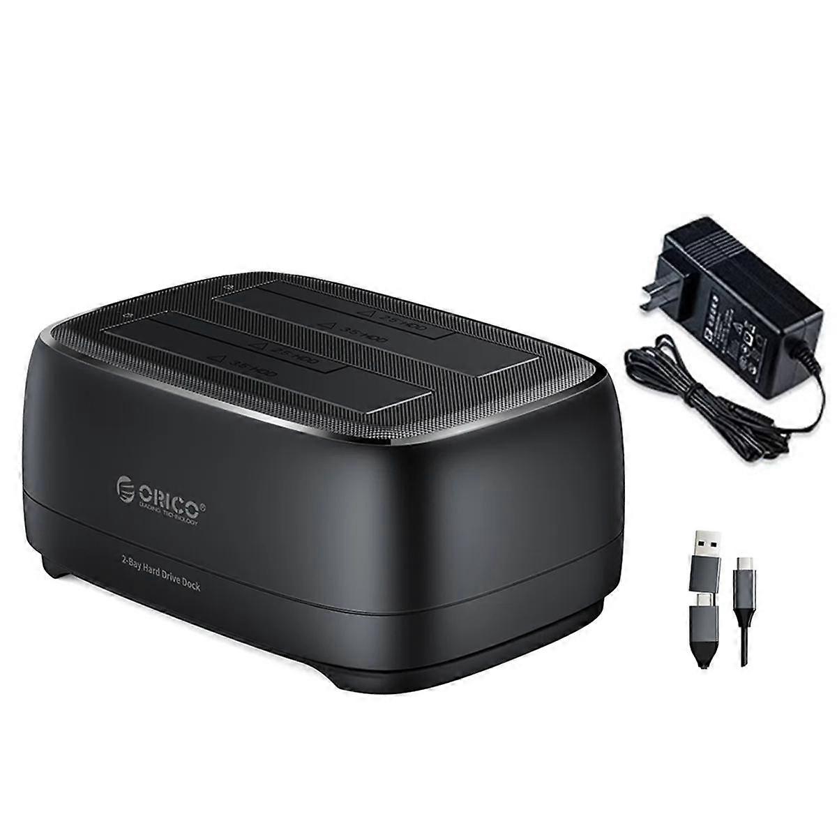 Dual-Bay Hard Drive Station USB3.0 Type-C HDD Docking Station with Power Adapter for 2.5/3.5 Inch HDD/SSD US PLUG