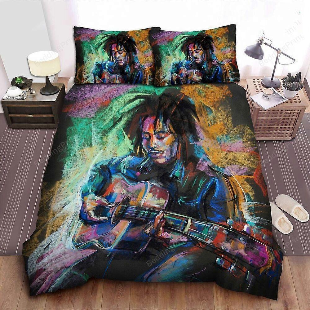 v285 Lakan Bob Marley och hans gitarr vax färg målning sängkläder set påslakan sängkläder set3-delat sängkläder set (1 påslakan + 2 kudde shams) y